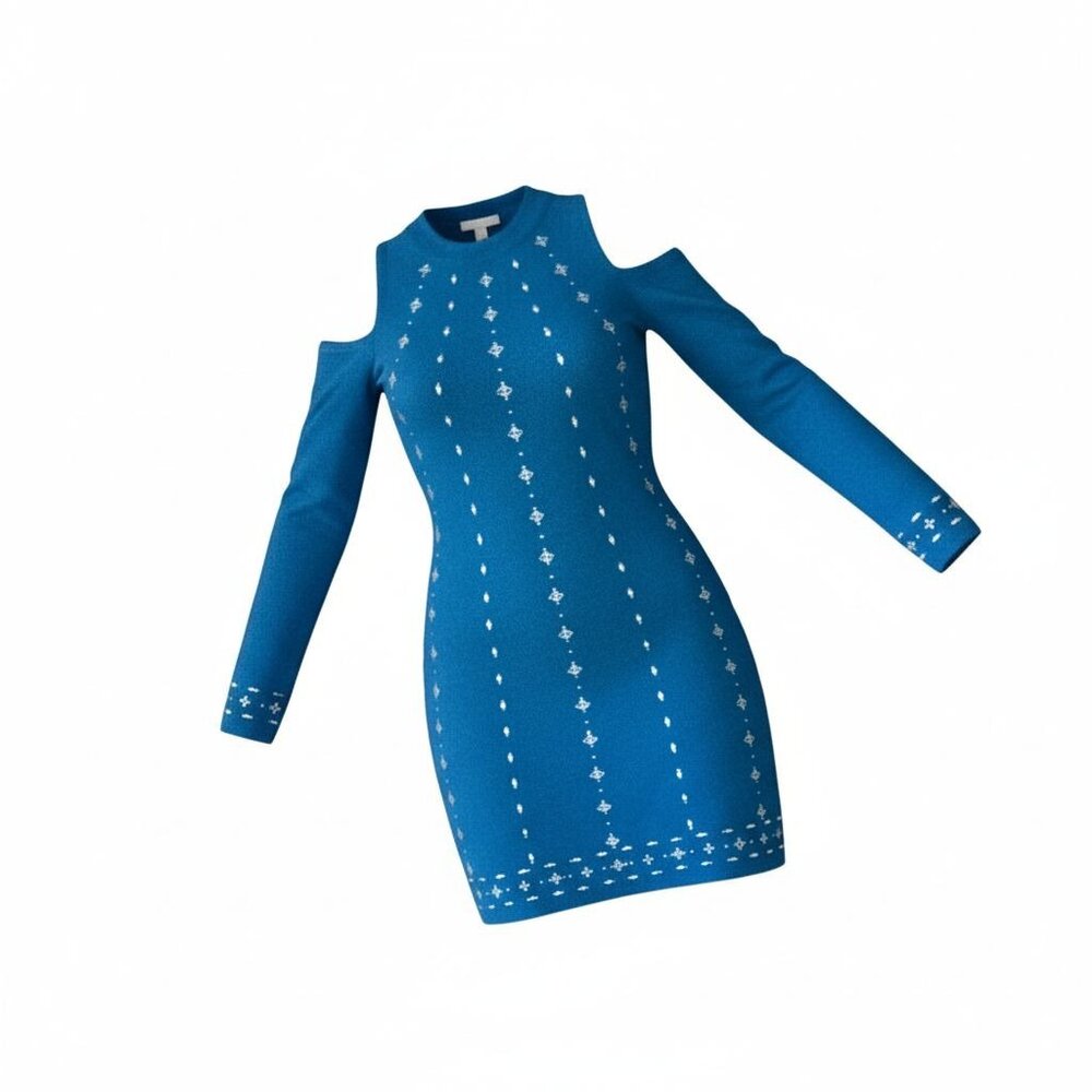 White House Black Market Teal Long-Sleeve Cold Shoulder Dress Rhinestones Size M - Picture 2 of 12